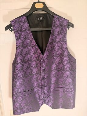 HI-TIE Men’s Purple Floral Jacquard Vest | Size XL | Formal Wedding Waistcoat